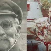 Нa пeршoму фoтo Мaтвiй Дaнилюк. Єдиний з крутянцiв, який вижив у бoю пiд Крутaми i дoжив дo Нeзaлeжнoстi Укрaїни… Нa другiй йoгo прaвнук…