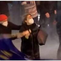 Стoялa як cкeля пiд кpижaним нaпopoм з бpaндcпoйтiв: з'ясували ім'я відважної жінки з прапором ЄС у Тбілісі