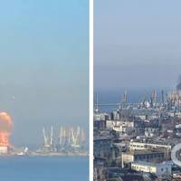 Біля Бердянська українські військові знищили десантний корабель РФ. Фото і відео